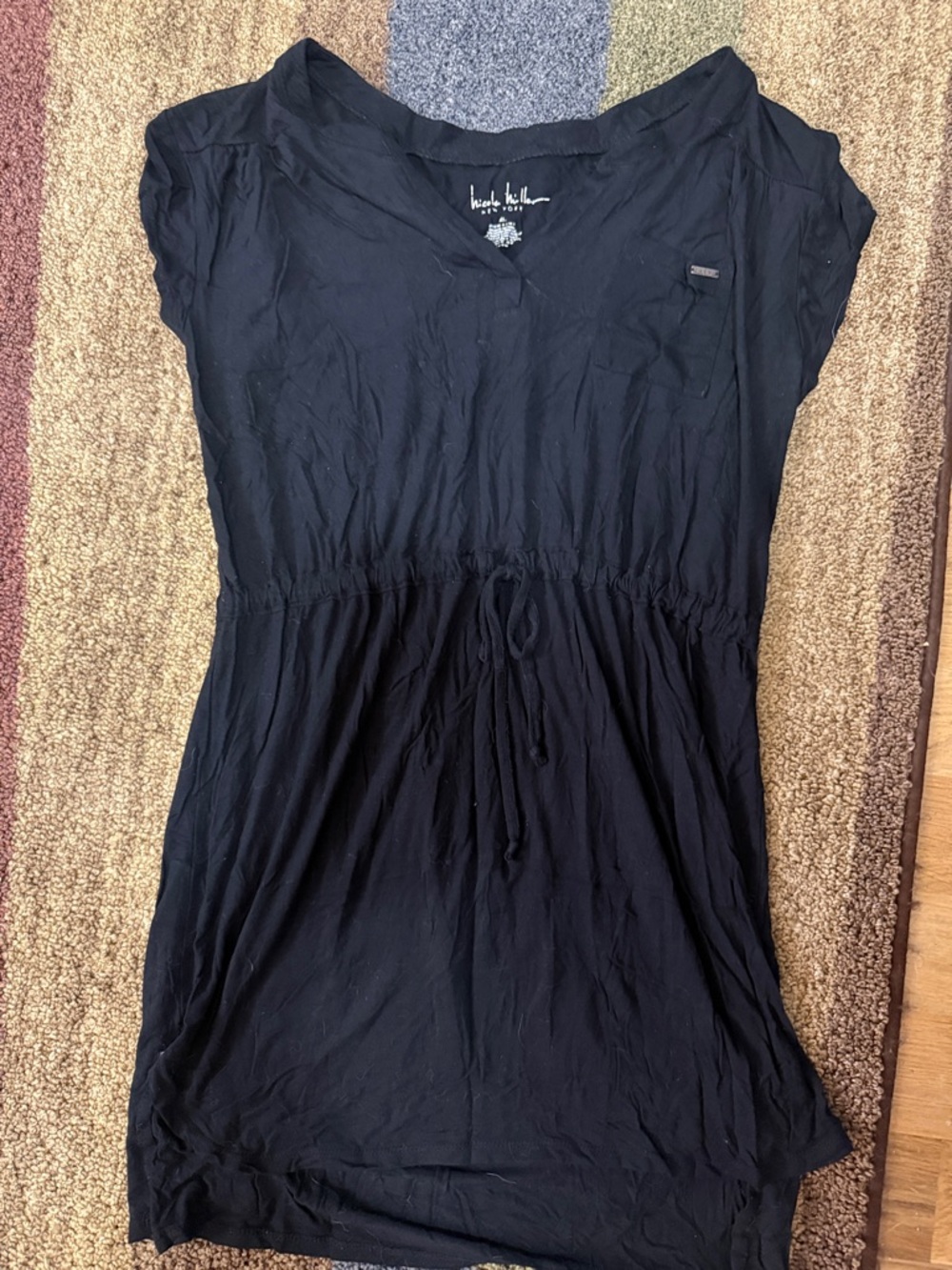 Nicole Miller Black Short Sleeve V-Neck Drawstring Waist Tunic XL
